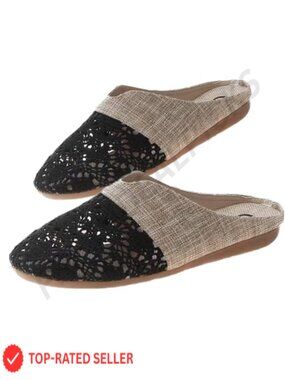 Linen Slippers Women Summer Beach Holiday Casual Flat Hollow Sandals Floral